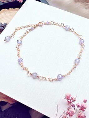 Light Purple Zircon Gold Chain Bracelet | Handmade in BC